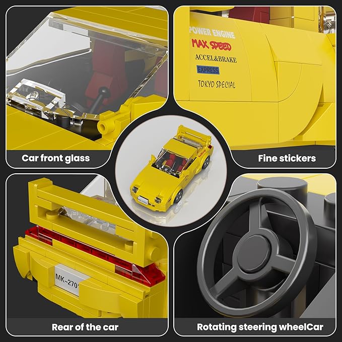 Mould King Speed Champion Cars Building Sets, RX-7 Mazda Sports Car Model with Display Case, 27016 MOC Collectible Race Car Toys Blocks Kits for Adults and Boys Girls Kids Aged 8+ (329 Pieces)