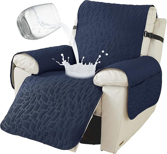 100% Waterproof Recliner Chair Covers for Reclining Chair, Large Recliner Covers That Stay in Place, Non-Slip Recliner Armchair Cover with Pockets for Kids, Pets, Dogs, Cat, Washable,Dark blue,28IN