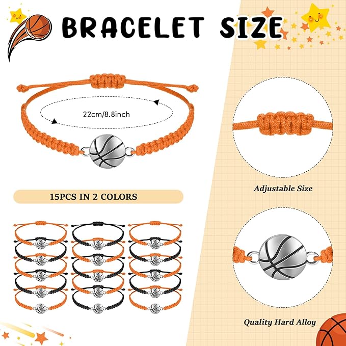 Sabary 30 Pcs Basketball Party Favors Set, 15 Pcs Basketball Pens 15 Pcs Basketball Theme Bracelets Ballpoint Pen Adjustable Bracelet Basketball Party Gifts for School Kids Teens Team Members
