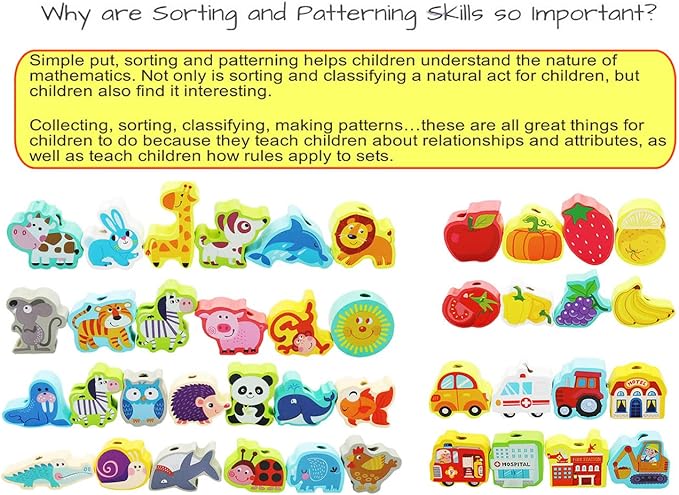 BMTOYS Wooden Lacing Beads Montessori Educationa Threading Learning Toys for 3+ Year Olds Preschool Activities Stringing Toys for Boys Girls