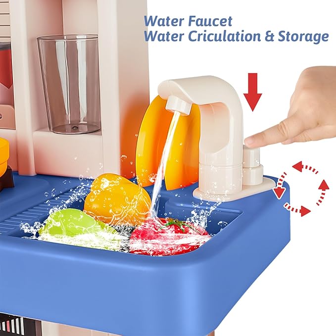 deAO Play Kitchen Set for Kids Boys 50PCS Play Kitchen Accessories with Sounds Light Steam Pretend Play Kitchen Toy Birthady Christams Gifts for Toddler Aged 2-12 Years