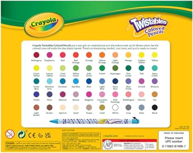 Crayola Twistables Colored Pencil Set (50ct), No Sharpen Colored Pencils For Kids, Coloring Book Pencils, Easter Basket Stuffers, Gifts for Kids, 4+