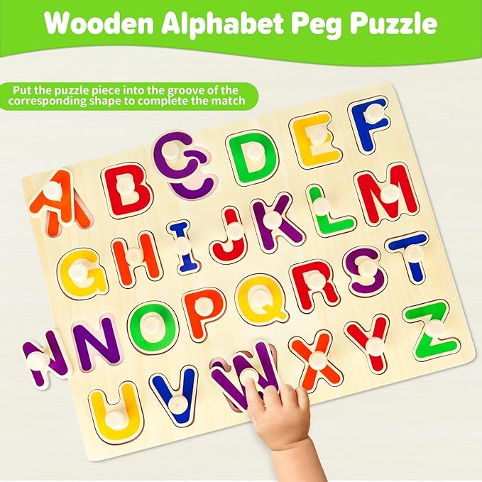 Jumlys Montessori Toys for Toddlers 1, 2, 3 Year Old, Wooden Alphabet Puzzles for Kids 1-3, Early Learning & Educational ABC Puzzle Toys, Perfect Christmas Birthday Gifts for Boys & Girls Age 1-3