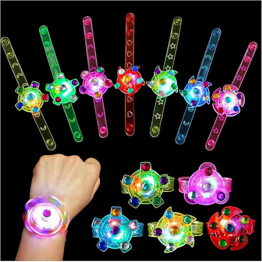 WELLVO 14 Pack LED Light Up Fidget Spinner Bracelets Party Favors For Kids 4-8 8-12, Glow in The Dark Party Supplies, Birthday Gifts, Treasure Box Toys for Classroom, Pinata Goodie Bags Stuffers