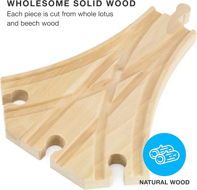 Conductor Carl Wooden Train Track Set, 42 Pieces - Solid Wood Wooden Train Track Accessories Compatible with Most Major Toy Train Brands - Single Piece, Interlocking Wooden Train Tracks
