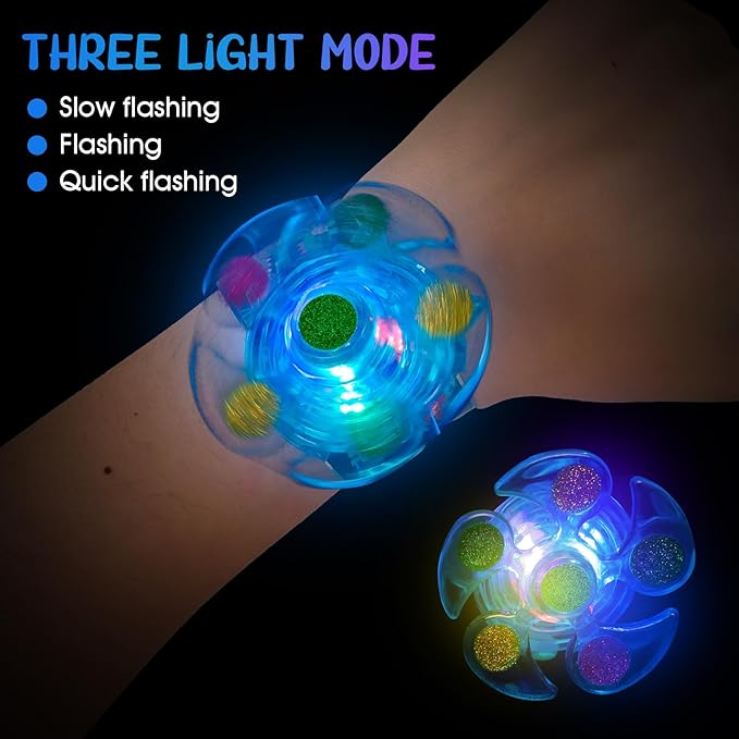 SEKEAHU 25 PCS Light Up Fidget Rotating Toy + 25PCS Slap Bracelets, Dinosaur Valentines Party Favors Stocking Stuffers for Kids 4-8-12 Goodie Bag Stuffers Glow in The Dark Supplies Gifts