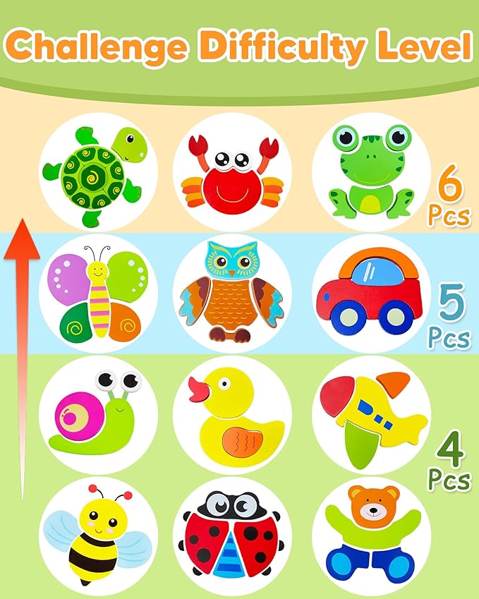 Bekayshad Wooden Puzzles Toddler Toys Gifts for 1 2 3 Year Old Boys Girls, 12 Pack Animal Jigsaw Puzzles Montessori Toys, Learning Educational Christmas Birthday Gifts for Girls Boys Ages 1-3