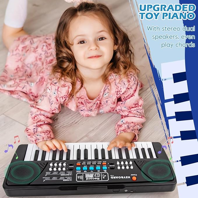 M SANMERSEN Kids Piano Keyboard, Piano for Kids with Microphone Portable Electronic Keyboards for Beginners 37 Keys Musical Toy for 3/4/5/6 Year Old Girls Boys