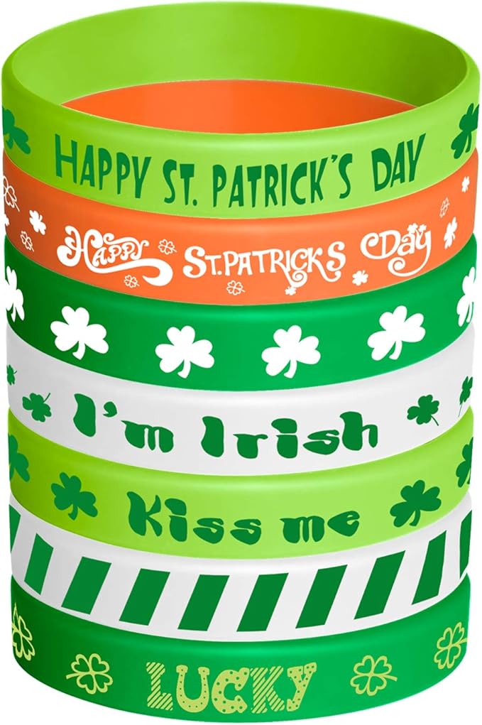 TUPARKA 35 Pieces St Patrick Bracelets Rubber Clover Irish Bracelet Silicone Bracelet for Party Favors School Children Gifts Supplies, Rubber Silicone