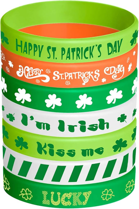 TUPARKA 35 Pieces St Patrick Bracelets Rubber Clover Irish Bracelet Silicone Bracelet for Party Favors School Children Gifts Supplies, Rubber Silicone