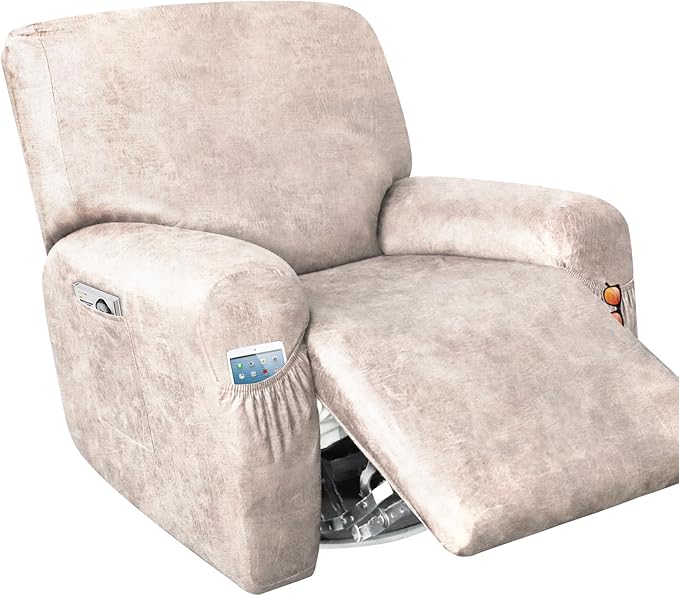 Like Leather Recliner Chair Covers, 4 Pieces Lazy Boy Recliner Cover That Stay in Place, Soft Stretch Leather Grain Covers for Recliner Covers for Large Recliner Slipcover (Beige 4)