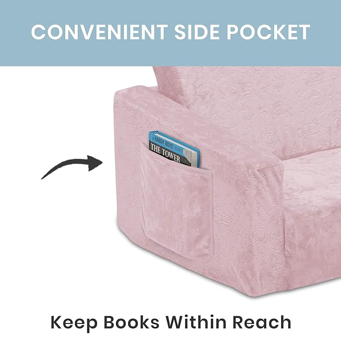 Serta Perfect Sleeper Extra Wide Convertible Sofa to Lounger - Comfy 2-in-1 Flip Open Couch/Sleeper for Kids, Pink