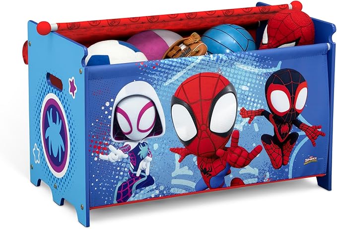 Delta Children - Marvel Spidey and His Amazing Friends 4-Piece Toddler Room-in-a-Box Set – Includes Sleep and Play Toddler Bed, Table, 1 Chair and Toy Box, Blue/Red