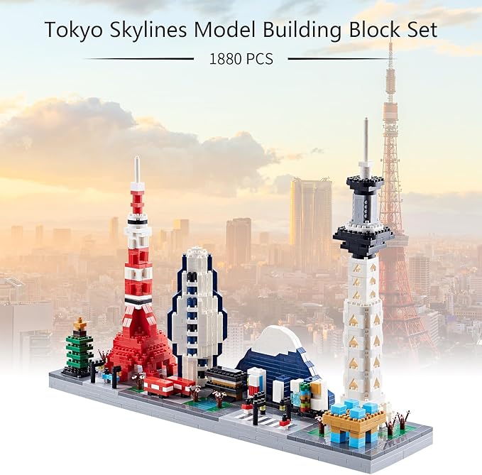 Building Block Set, Architecture Model Tokyo Skyline Collection 1880PCS Micro Building Blocks Gift for Adults