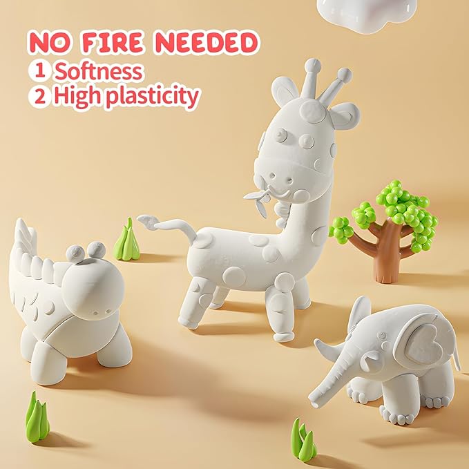 Skirfy Pottery Clay Air Dry Clay Kit,2.6lb of Clay Paint with 6 Paint Pots&Paint Brush,Ceramic Clay Pottery Clay for Wheel,Clay Making Kit for Kids Art Craft for Kids 6+,White,Gray,Nature Color