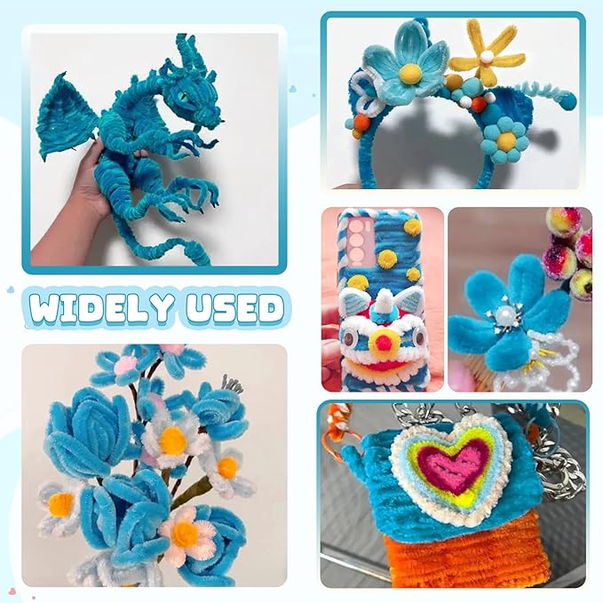 TOAOB 100pcs Pipe Cleaners Blue Pipe Cleaners Chenille Stems 6mm x 12 Inch Fuzzy Sticks Crafts Supplies for DIY Art Crafts Decorations