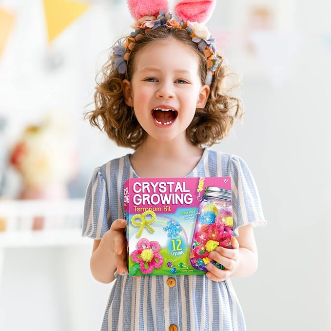 XXTOYS Crystal Growing Kit - Crafts for Girls Ages 6-8 - Create 12 Flowers Crystals Science Experiment Kit - DIY Decorative Lamp Set Light Up The Night - STEM Educational Toys Gifts for 6+