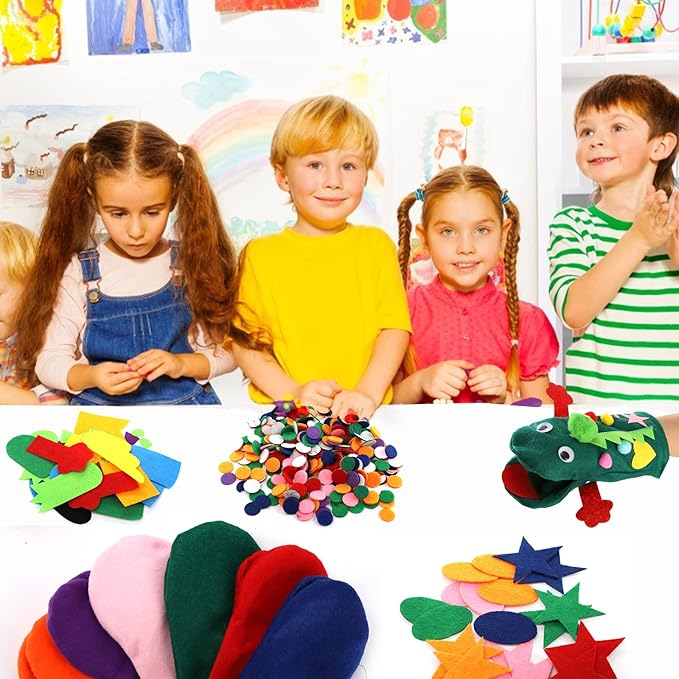 TOPZEA 12 Pack Hand Puppet Making Kit, Kids Craft and Art Aupplies Felt Sock Puppet Creative DIY Make Your Own Puppets Kits with Pompoms and Wiggle Googly Eyes Storytelling Role Play Party Supplies