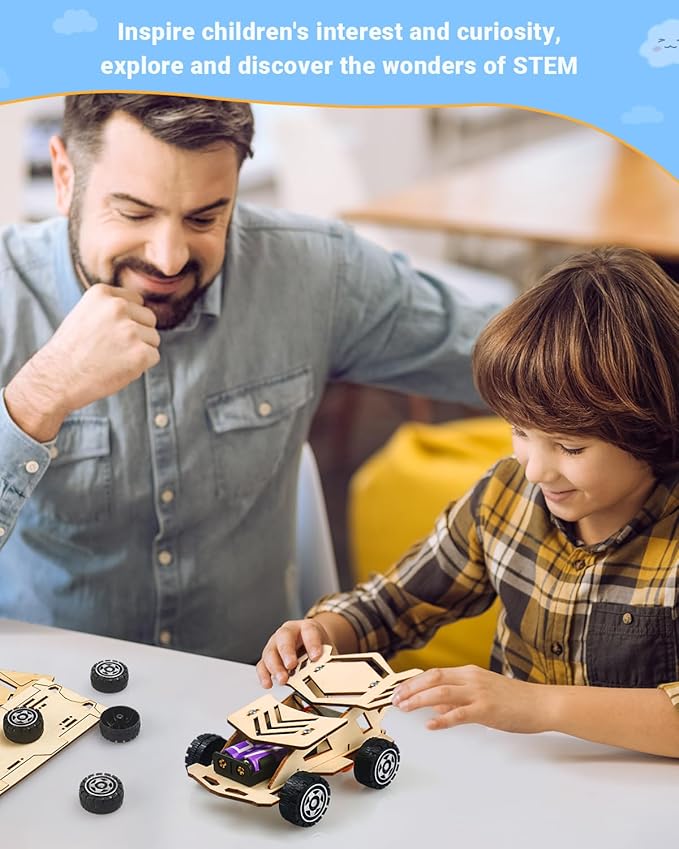 Poraxy STEM Kits for Kids Age 8-10, 5 Set STEM Toys for Boys Age 8-12, Wooden 3D Puzzles Model Car Kits, Science Kit Crafts Building Project, Birthday Gifts for 6 7 8 9 10 11 12 13 Year Old Boys Girls