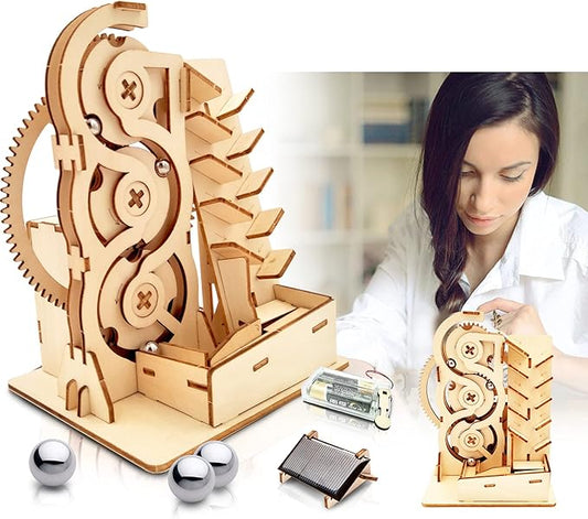 Solar 3D Wooden Puzzle Marble Run DIY Model Kit Craft Sets Educational Wood Mechanical Building Toys STEM Science Experiments Projects Birthday Gift for Adult Men Kids Age 8 10 12 14+