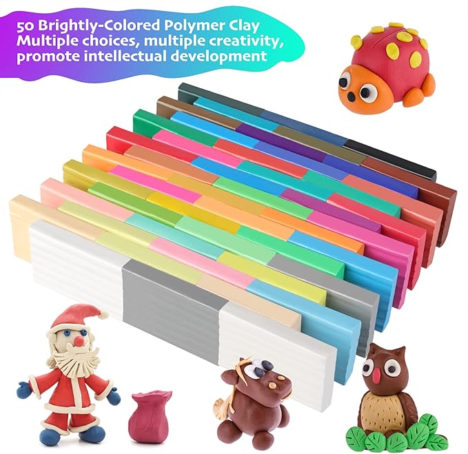 Polymer Clay Sets, 50 Colors Oven Bake Clay Modeling Clay for Kids, Sculpting Clay Tools and Accessories, DIY Model Clay, Ideal Clay for Kids Beginners and Artists