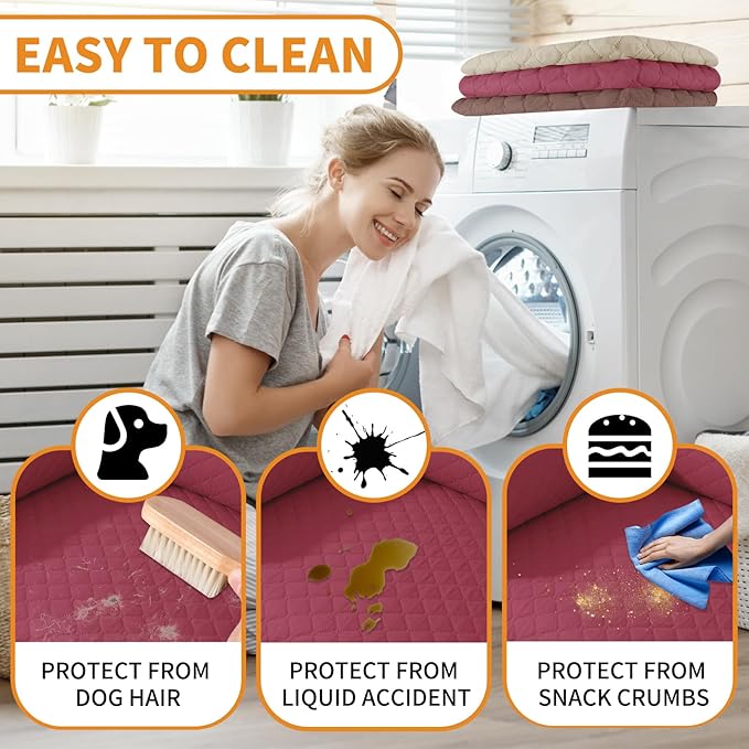 XINEAGE Water Resistant Recliner Cover, 3 seat Recliner Sofa Covers with Pockets, Quilted Thick Recliner Protector Cover for Dog Pets with Non Slip Backing and Strap (Recliner Sofa, Red)