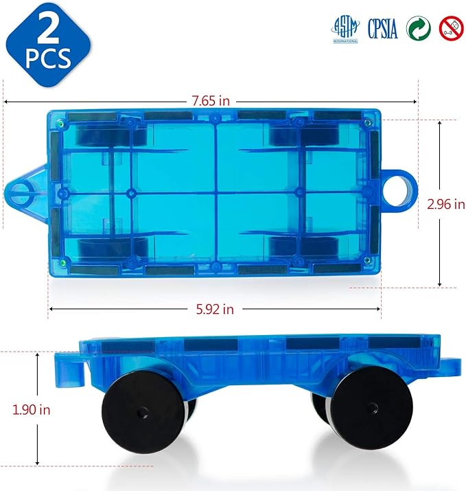 MAGBLOCK 2 Piece Car Set Suitable for Magnetic Blocks Tiles, Expand and Enrich Your Magnet Tiles STEM Educational Toys