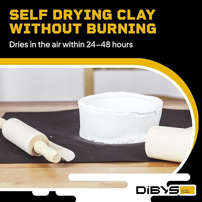 DIBYS at Home Pottery Kit for Adults & Kids | Air-Dry Clay Set with Sculpting Tools, Modeling Clay in White, Paints & Brushes | Creative DIY Kit for Kids & Adults | Arts & Crafts Gift Ideas