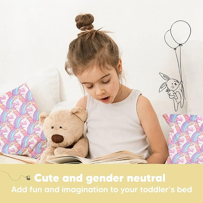 Toddler Pillow with Pillowcase - 13x18 My Little Dreamy Pillow, Organic Cotton Toddler Pillows for Sleeping, Kids Pillow, Travel Pillows, Mini Pillow, Nursery Pillow, Toddler Bed Pillow (Unicorn)