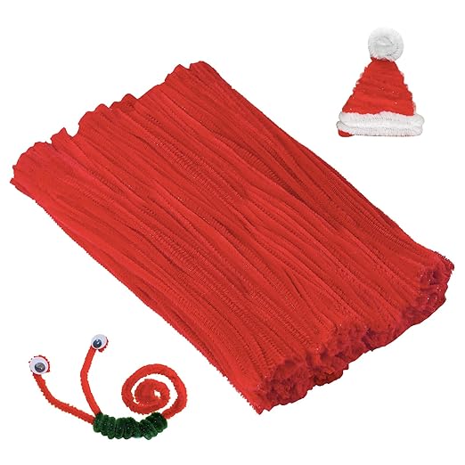 Cuttte Pipe Cleaners Craft Supplies - 300pcs Red Pipe Cleaners Chenille Stems for Craft Kids DIY Art Supplies (6 mm x 12 inch)