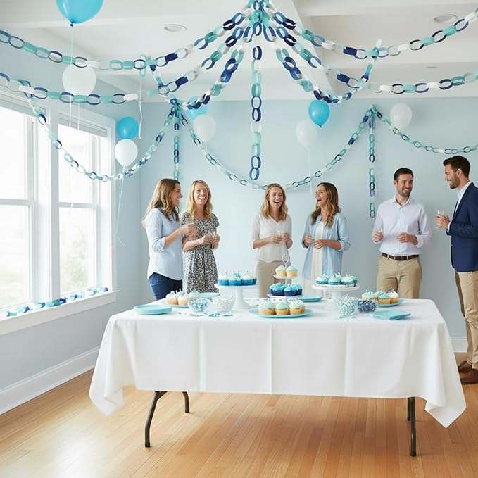 Lincia 600 Sheet Paper Chain Garland Strips 1x8 Inch with Double Sided Tape, DIY Construction Paper Chains for Birthday Wedding Holiday Party Decorations, Crafts Supplies (Blue Gradient)