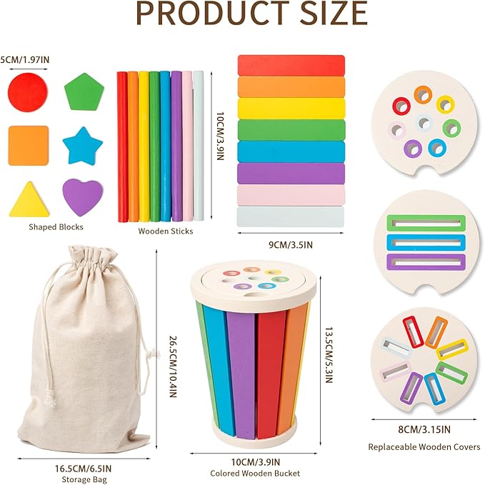 Montessori Toys for 1-3 Year Old, Wooden Color Sorting Learning Toys for Toddlers, Fine Motor Skills Toys for 2-3, Sensory Development Educational Matching Games, 18 Month Old Toys Baby Boys Girls