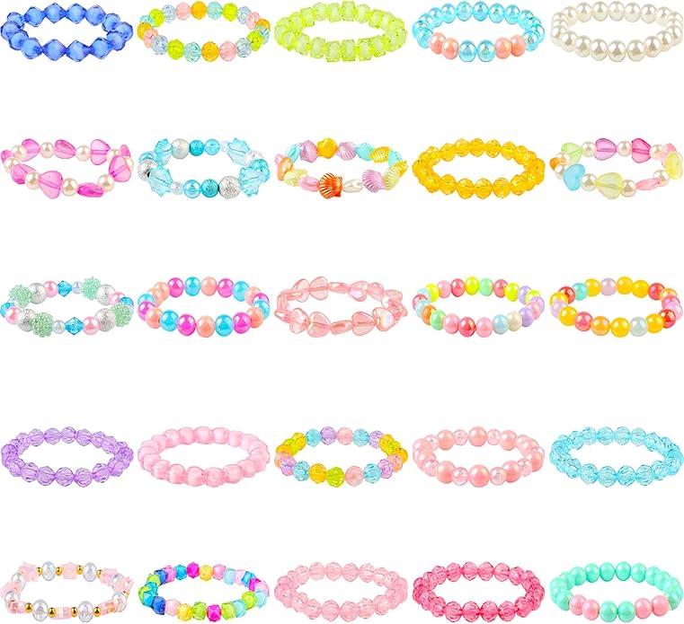 SOTOGO 55 Pieces Girls Bracelets Set Colorful Bracelets Princess Rainbow Unicorn Bracelets Charm Beaded Dress up Party Favors Bracelets for Kids Girls