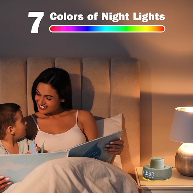 White Noise Machine with Smart Alarm Clock, 25 Soothing Sounds, Portable Sleep Sound Machine Aid for Baby, Kids, Adults, Office, Dimmable Timer, 7 Night Light Colors for Privacy Bedroom, Gray