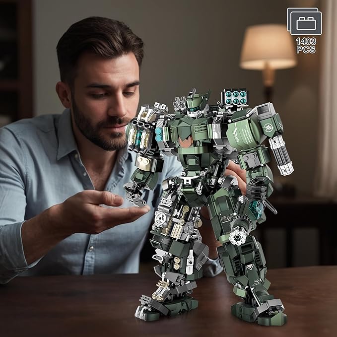 Mech Building Blocks Set for Adults,Motorized Robot Model Building Kit with Multiple Weapons, Hard Core Industrial Style Collectible Gifts for Man Boys Ages 12+ (1403 PCS)