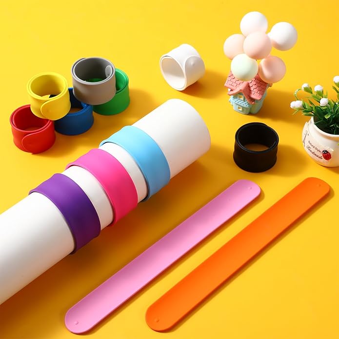 Silicone Rubbber Slap Bracelets Plain Slap Bracelets Wrist Soft and Safe Slap Bands Wrap Band for School Party Favors DIY Painting Wristband Craft