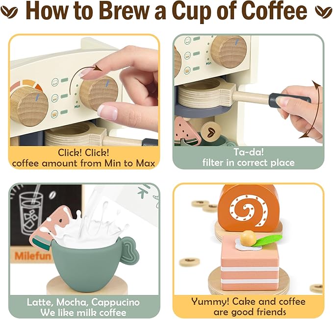 Kids Coffee Maker Kitchen Playset Wooden Kitchen Toys for Kids - 22PCS Toy Coffee Maker for Boys & Girls Learn and Serve Coffee Cafe Pretend Play Kids Espresso Coffee Shop Playset Toys