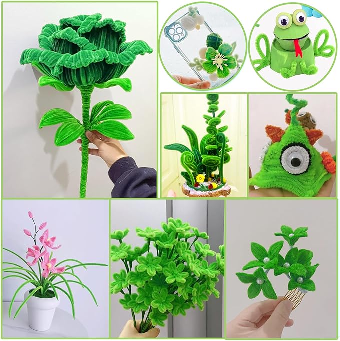 TOAOB 100pcs Pipe Cleaners Light Green Pipe Cleaners Chenille Stems 6mm x 12 Inch Fuzzy Sticks Craft Supplies for Art DIY Crafts Decorations