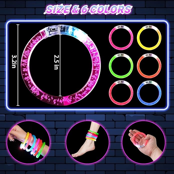 12 Pack LED Bracelets Glow Sticks, Halloween Party Favors, Glow in the Dark Party Supplies for Kids&Adults, Light Up Toys Carnival Birthday Concert Party Games Gifts Accessory