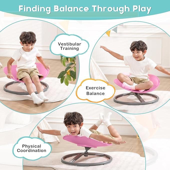 BABAMU Sensory Chair for Kids Autism Sensory Products Sit and Spin Autism Toys Spinning Chair ADHD Chair Swivel Chair Training Body Coordination (Pink)