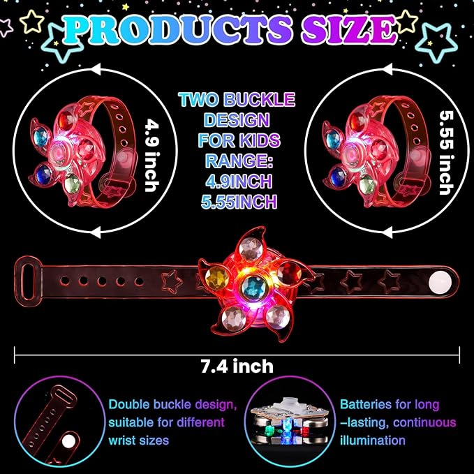 SCIONE 8 Pack LED Light Up Fidget Spinner Bracelets, Glow in The Dark Party Supplies Halloween Party Favors for Kids 4-8 8-12, Birthday Goodie Bags Stuffers, Treasure Box Toys for Classroom