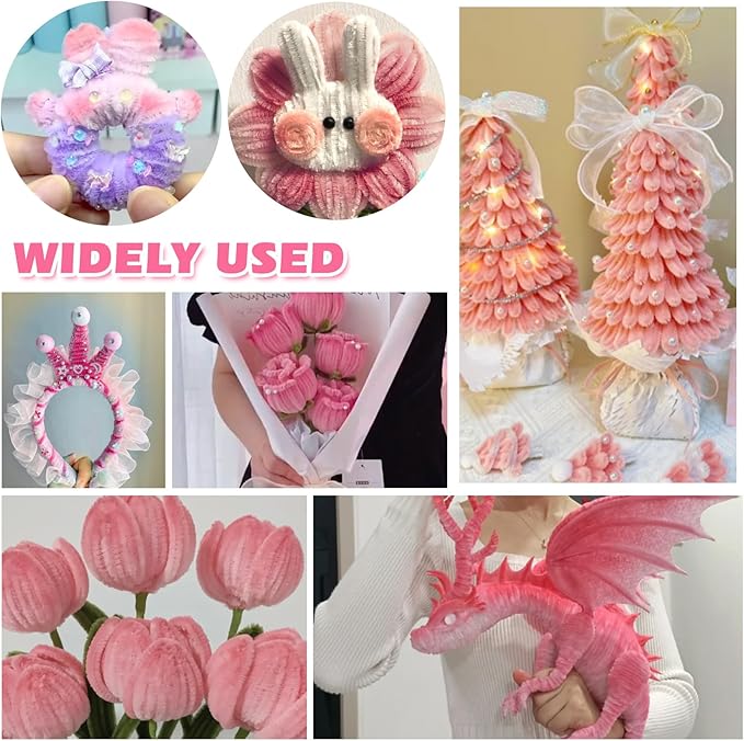 TOAOB 100pcs Pipe Cleaners Gradient Pink Chenille Stems for Crafts 12 Inch Fuzzy Sticks Craft Supplies for DIY Art Craft Projects Home Decorations