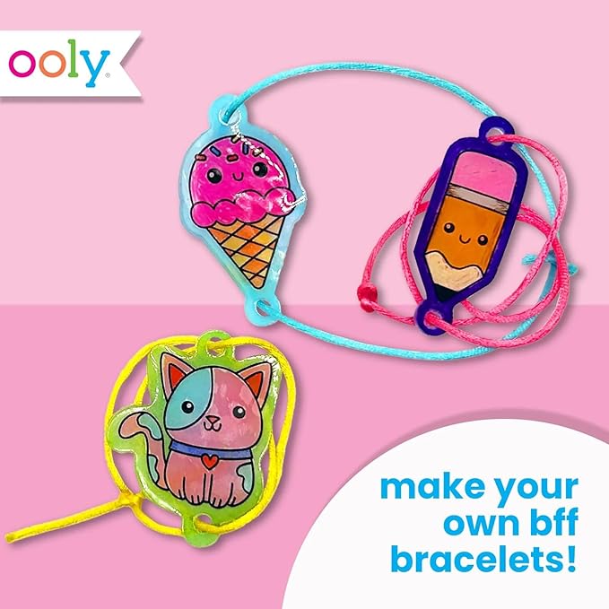 Ooly Shrink-Its DIY Shrinking Art BFF Bracelets & Vivid Pop Marker Kit, 20 Pre Cut Shrinking Charms & 4 Cords, 8 Water Based Paint Markers for Kids in Classic Colors