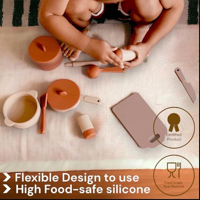 Food-Grade Silicone Kid Play Kitchen Accessories – 9Pcs Kids Toy Kitchen Accessories Set with Play Pots and Pans – Sets for Kids Kitchen Pretend Play – Pretend Play Kitchen Toy Set for Cooking