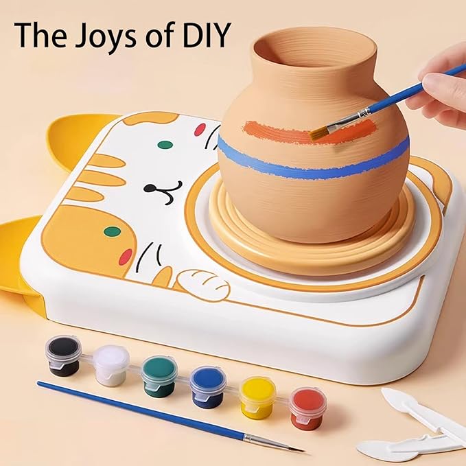 Mini Kids Pottery Wheel-DIY Kits Clay Maker for Beginners with 6 Packs Modeling Clays, Clay Sculpting Tools & Painting Kit for Pottery, Tiny Pottery Wheel for Kids Age 8-12, 10-13