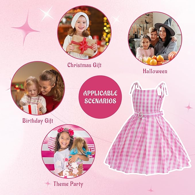 Girls Pink Costume Dress Movie Cosplay Dress Up Kids Outfits Halloween Birthday Party