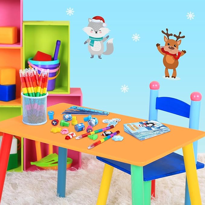 110 Pcs Winter Party Favors for Kids Polar Animals Coloring Books Crayons Slap Bracelets Mochi Stress Toys Stampers Stickers for Holiday Goodie Bags Stuffers Classroom Rewards Supplies