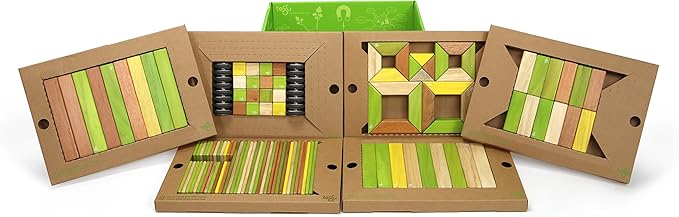 130 Piece Tegu Classroom Magnetic Wooden Block Set, Jungle