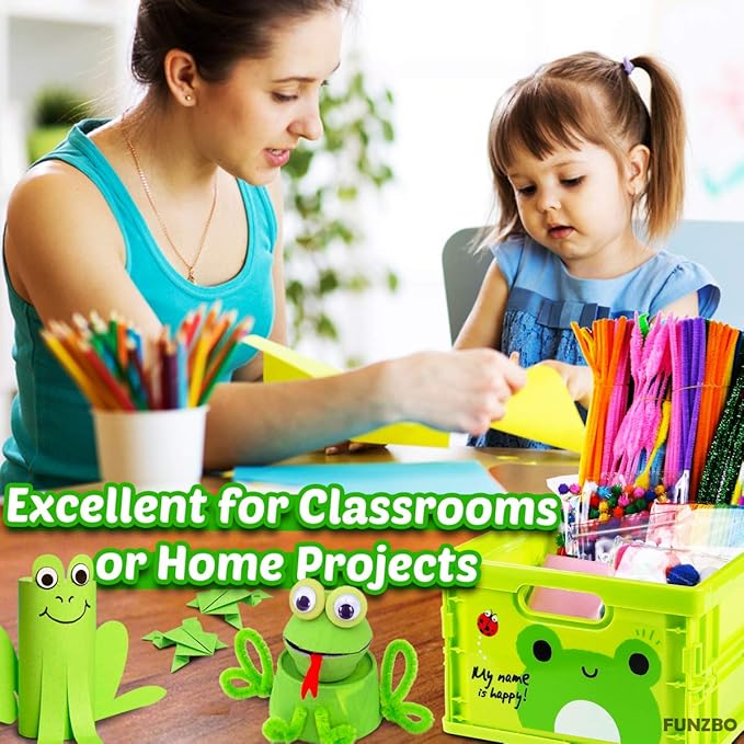 FUNZBO Arts and Crafts Supplies for Kids - Toddler Craft Kits with Glue Stick Pipe Cleaners, Popsicle Stickers, Construction Paper, Pom Poms & Googly Eyes, Birthday Gifts for Girls & Boys Age 4+