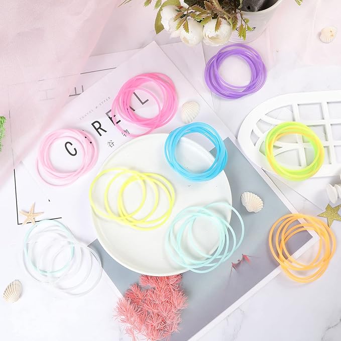 Sumind 200 Pcs Jelly Bracelets 80s Glow Silicone Jelly Bracelets Women Hair Ties Retro Neon Rainbow Silicone Wristband, Halloween Christmas Disco Party for Adults